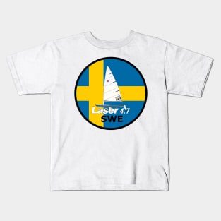 laser class sailboat on flag Sweden Kids T-Shirt